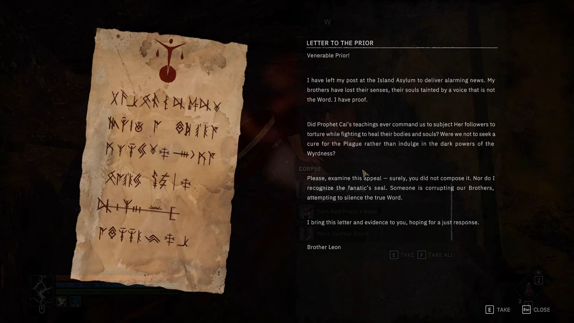 Pick up and read the letter to start The Word Is Silent quest (Image via Awaken Realms // Youtube@ChilledCodex)